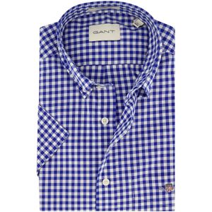 Gant overhemd korte mouw normale fit blauw geruit katoen