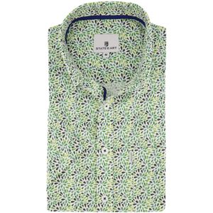 State of Art groen geprint overhemd wijde fit korte mouw borstzak