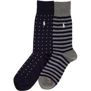 Polo Ralph Lauren sokken donkerblauw strepen stippen 2 paar