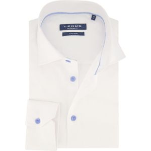 Ledub overhemd wit strijkvrij met blauwe knopen