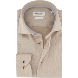 Profuomo overhemd mouwlengte 7 slim fit beige gestreept