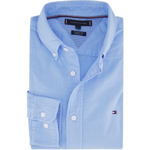 Tommy Hilfiger casual overhemd normale fit blauw effen linnen, merinowol