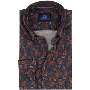 Eden Valley casual overhemd mouwlengte 7 wijde fit donkerblauw geprint katoen