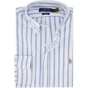 POLO RALPH LAUREN - Slank Oxford Overhemd - Wit Gestreept Blauw - Katoen