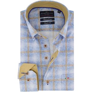 Portofino casual overhemd wijde fit blauw beige geruit katoen