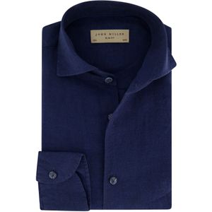 John Miller slim fit overhemd linnen donkerblauw mouwlengte 7