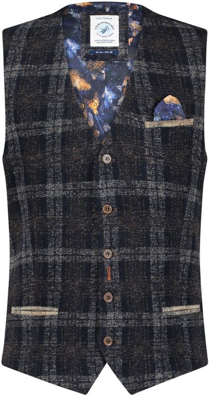 A Fish Named Fred gilet bruin grijs geruit slim fit