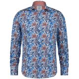 Katoenen A Fish Named Fred blauw/rood geprint overhemd slim fit
