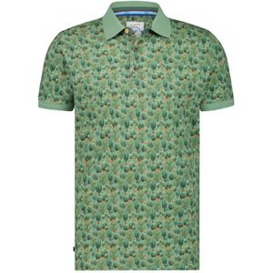 A Fish Named Fred polo groen geprint katoen slim fit