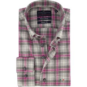 Portofino overhemd grijs roze geruit regular fit