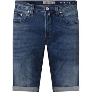 Pierre Cardin korte broek blauw effen katoen, stretch met omslag