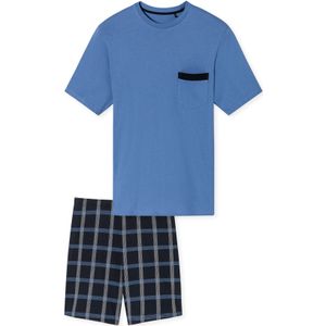 Schiesser Comfort Nightwear shortama blauw geruit