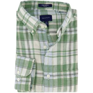 Gant casual overhemd normale fit groen geruit linnen