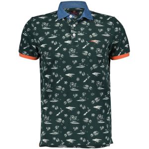 New Zealand polo 3 knoops normale fit donkergroen geprint katoen