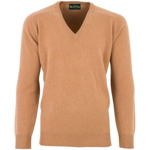Aaln Paine trui camel classic fit lamswol Hampshire v-hals