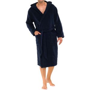 Schiesser Essentials badjas met capuchon donkerblauw