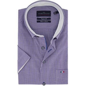 Portofino casual overhemd korte mouw regular fit blauw geruit katoen met logo