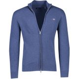 Gant vest opstaande kraag blauw rits met logo effen katoen