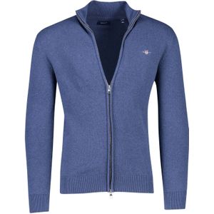 Gant vest opstaande kraag blauw rits met logo effen katoen