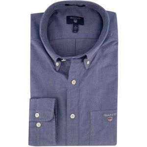 Gant casual overhemd normale fit blauw effen katoen