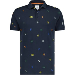 A Fish Named Fred polo slim fit navy geprint katoen-stretch
