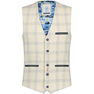 A Fish Named Fred gilet wit met blauw geruit linnen slim fit