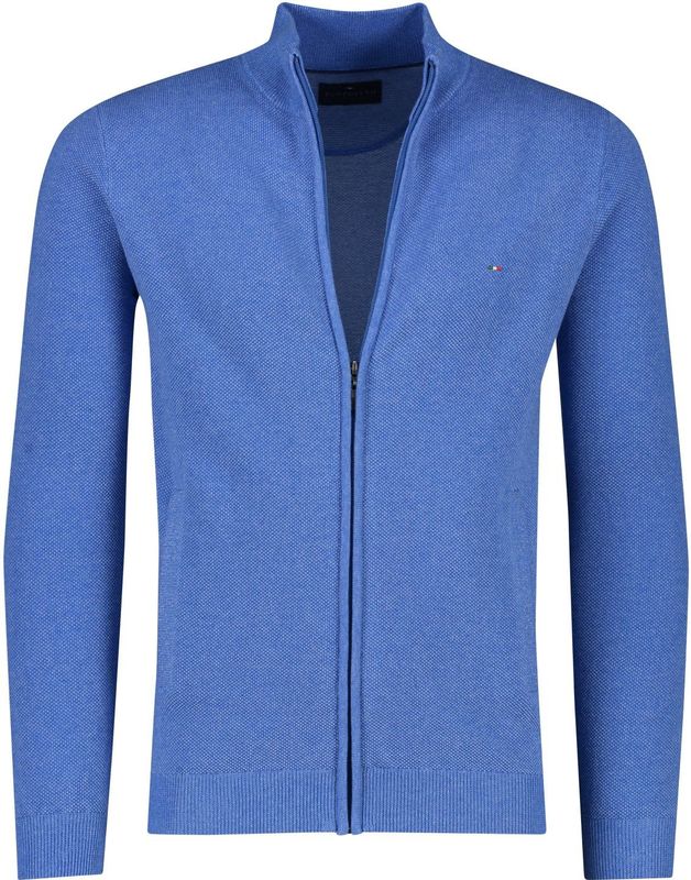 Vest Portofino opstaande kraag blauw rits effen katoen