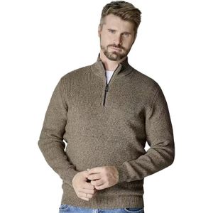 Casa Moda wijde fit trui bruin gebreid half zip