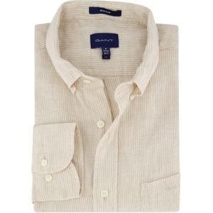 Gant casual overhemd normale fit beige gestreept linnen