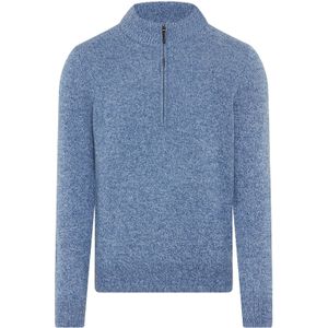 Brax trui half zip met rits blauw gemêleerd wol