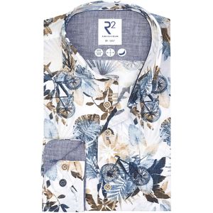 blauwe R2 business overhemd slim fit katoen geprint