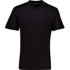 Boss Green T-shirt zwart effen ronde hals normale fit katoen