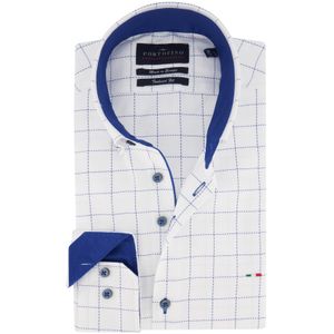 Portofino casual overhemd mouwlengte 7 tailored fit wit geruit blauwe stippellijn katoen