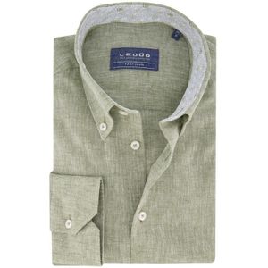 Ledub business overhemd Ledûb Modern Fit New normale fit groen effen katoen en linnen