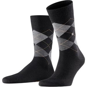 Burlington Edinburgh sokken wol zwart/grijs gerruit wol