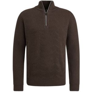 Vanguard half zip trui gebreid bruin effen katoen en wol