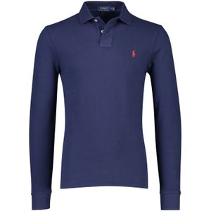 Polo Ralph Lauren polo lange mouw slim fit donkerblauw effen katoen