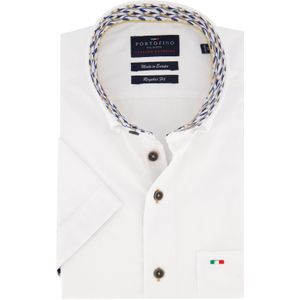 Portofino casual overhemd korte mouw wijde fit wit effen katoen met borstzak