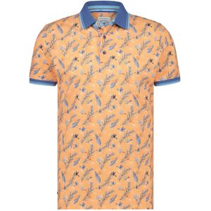 A Fish Named Fred polo stretch slim fit oranje geprint katoen