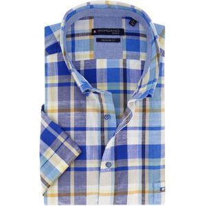 Giordano casual overhemd normale fit blauw geruit katoen met borstzak