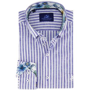 Eden Valley casual Regular Fit overhemd wijde fit blauw gestreept linnen en katoen