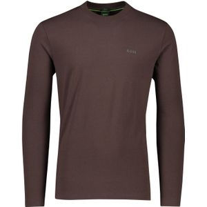 Boss Green t-shirt lange mouw effen bruin normale fit