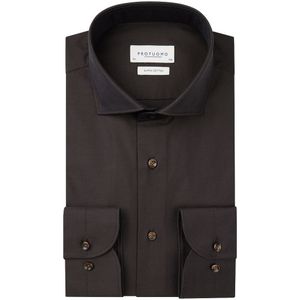 Profuomo overhemd slim fit donkerbruin effen