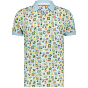 A Fish Named Fred polo slim fit lichtblauw met print katoen