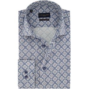 Blauw geprint Cavallaro Taranto overhemd slim fit katoen