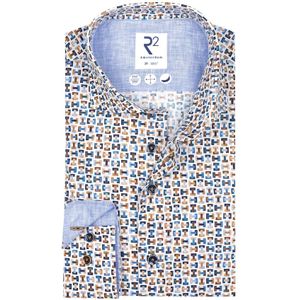 katoenen R2 overhemd mouwlengte 7 slim fit multicolor geprint