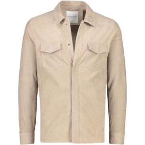 Profuomo Overshirt beige effen 100% leer suede normale fit