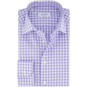 Eton - Blauw Geruit Zakelijk Overhemd - Katoen - Heren - Paars