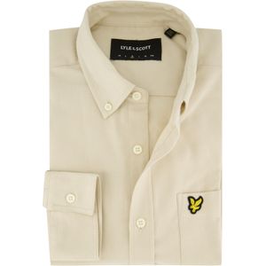 Lyle & Scott casual overhemd normale fit beige effen katoen button-down boord