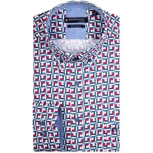 Giordano casual overhemd wijde fit rood met blauw geprint katoen